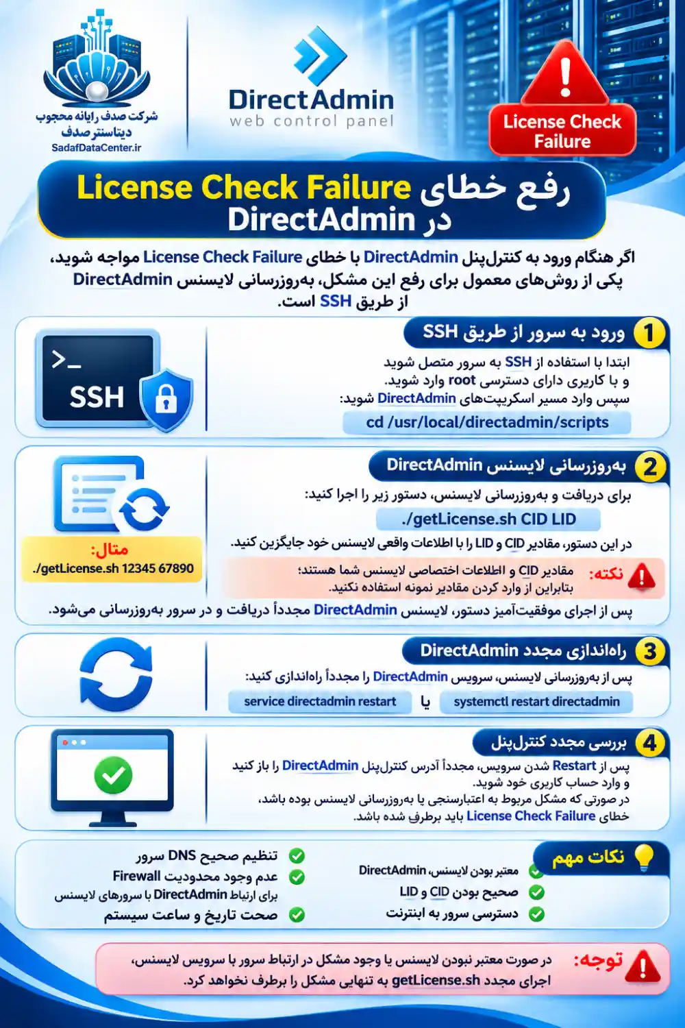 رفع خطای License Check Failure در DirectAdmin